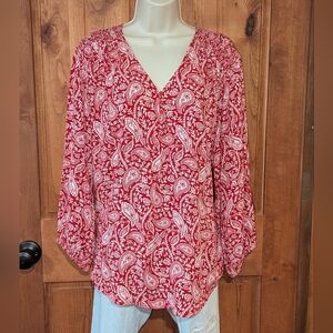 Liz‎ Claiborne Red and White Paisley Blouse